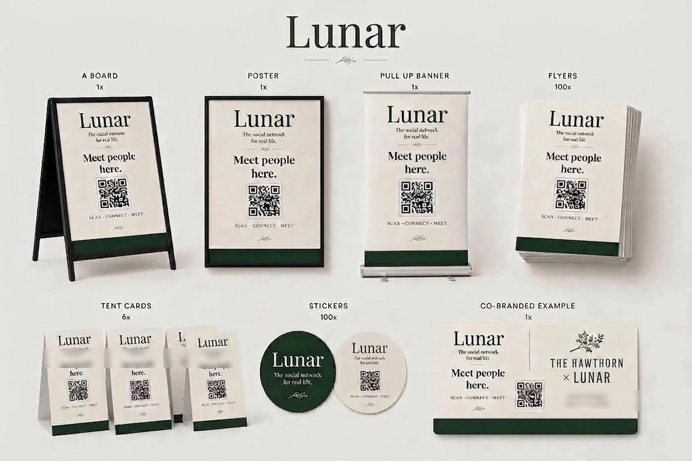 Lunar bespoke bundle with posters, banners, tent cards, flyers, stickers and co-branded example