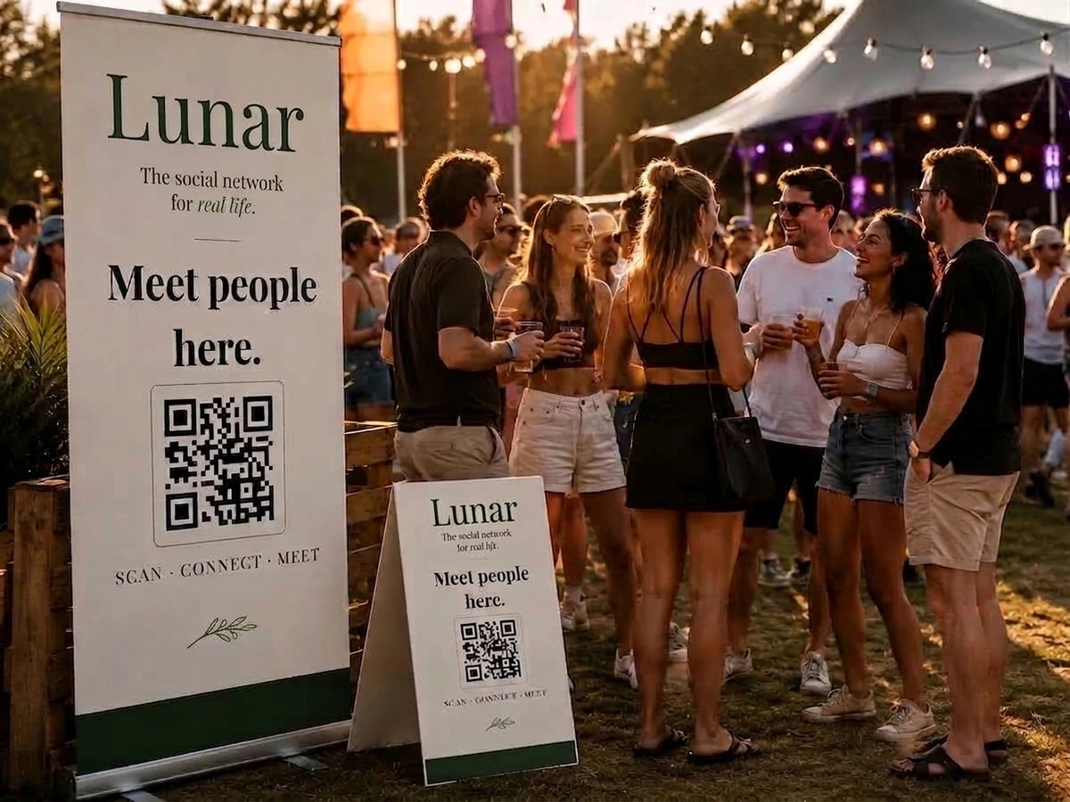 Illustrative Lunar branding at an outdoor festival social event