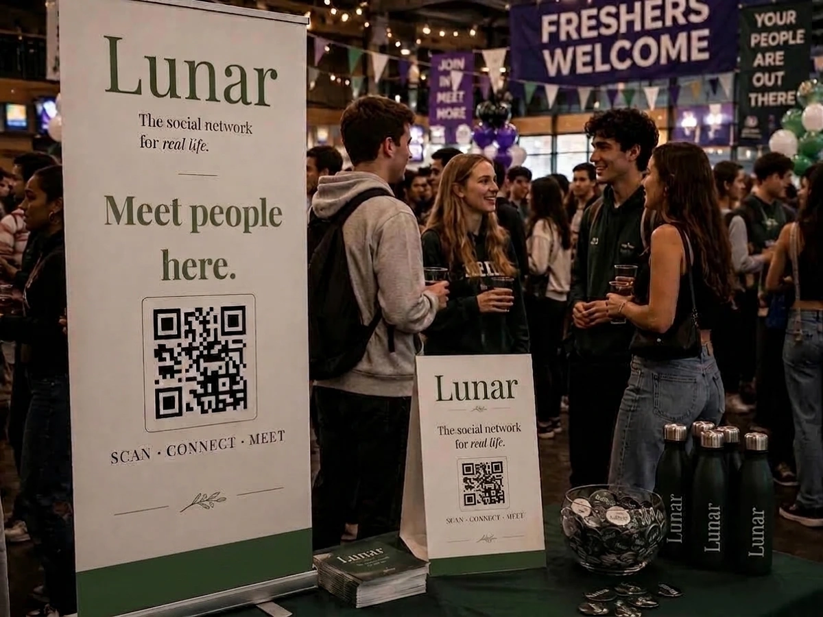 Illustrative Lunar branding at a university freshers event